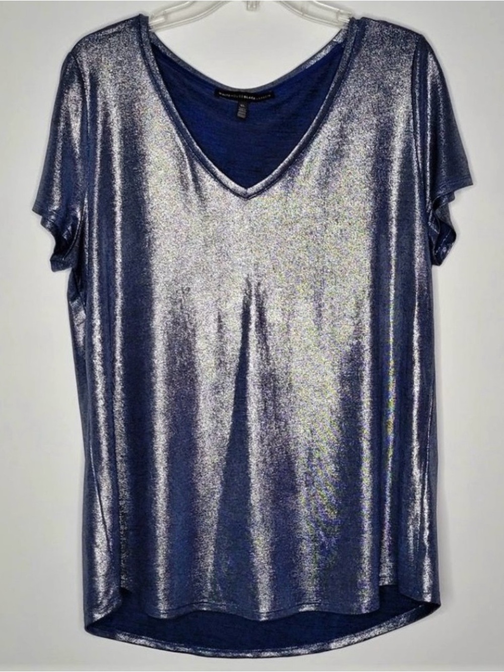 WHBM Metallic Navy V-Neck Women's Top